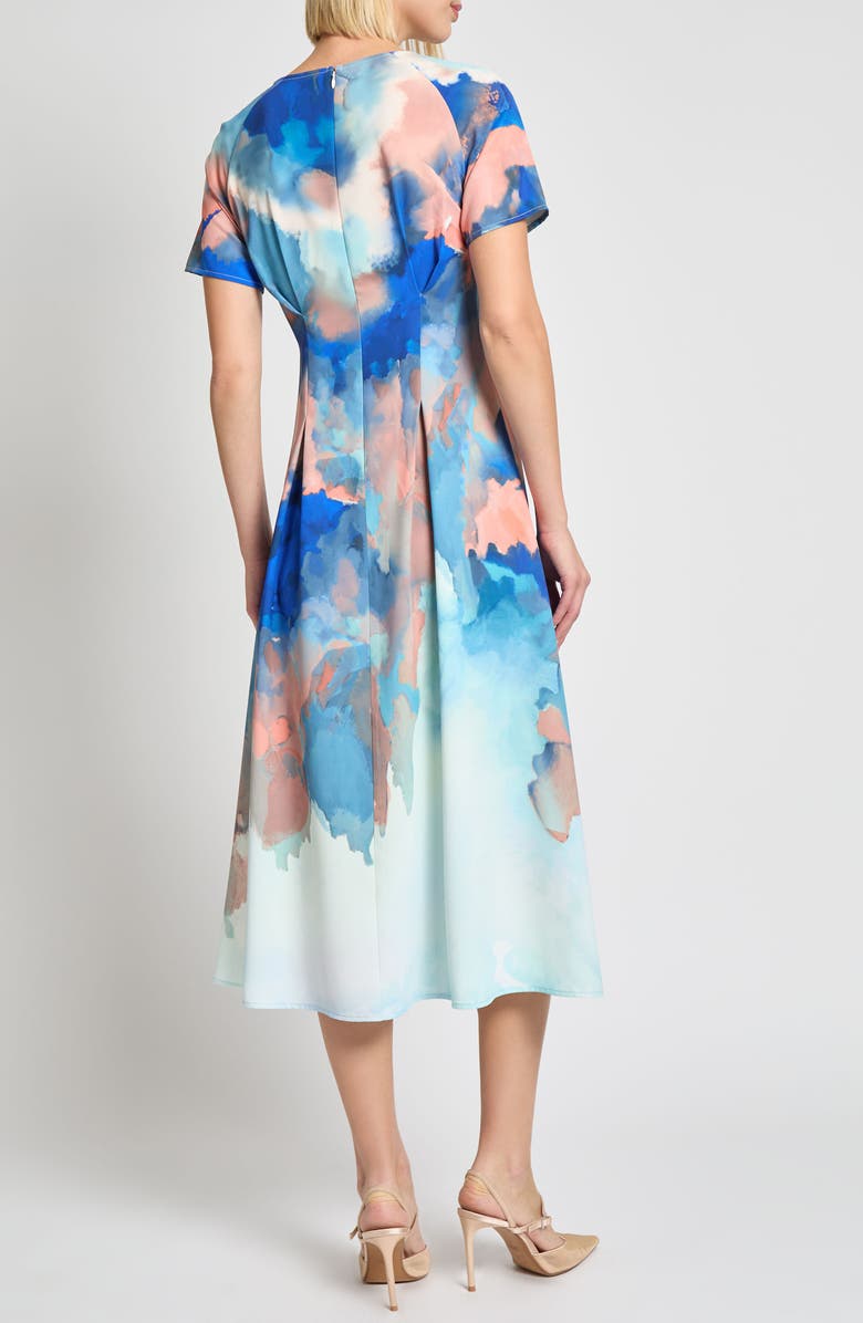 Misook Modern Fit Watercolor Pattern Midi Dress, Alternate, color, Aegean Blue/ Aquatic Multi