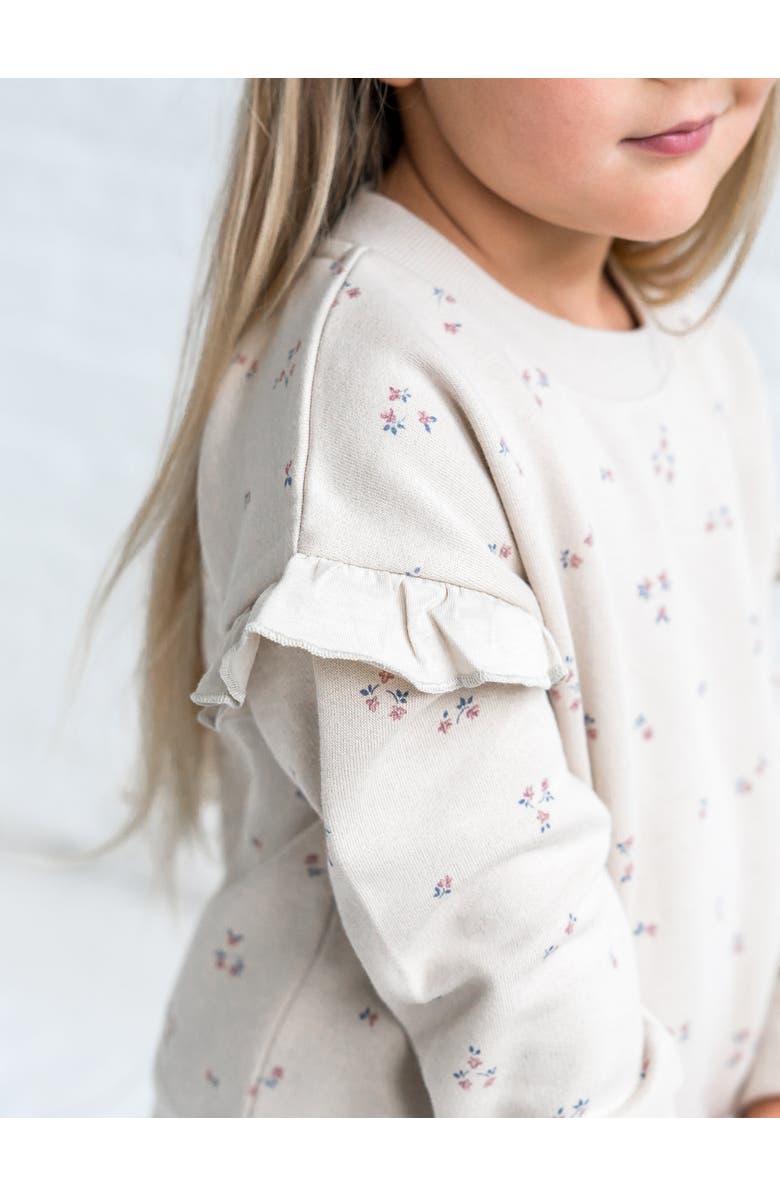 Kendi Abbey Fleece  Ruffle Sleeve Pullover Sweatshirt, Alternate, color, Fani Floral / Oat + Raspberry