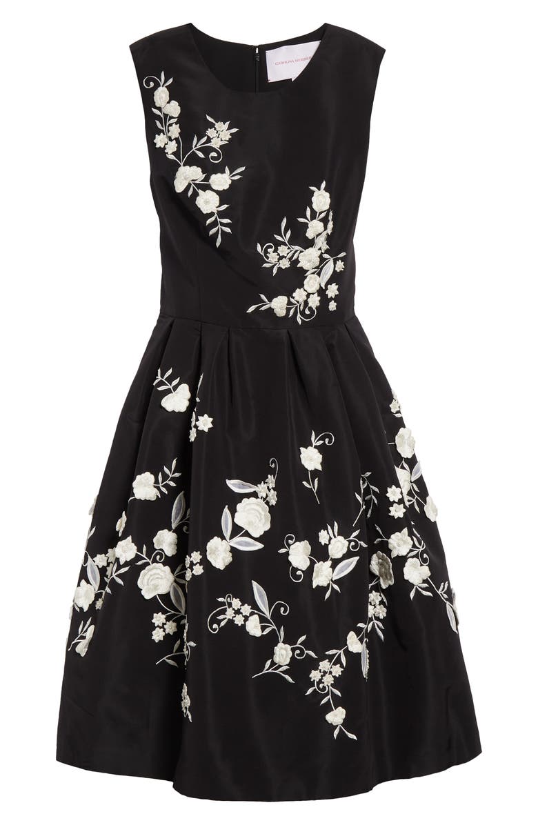 Carolina Herrera Floral Embroidered Silk Faille Fit & Flare Dress, Alternate, color, 