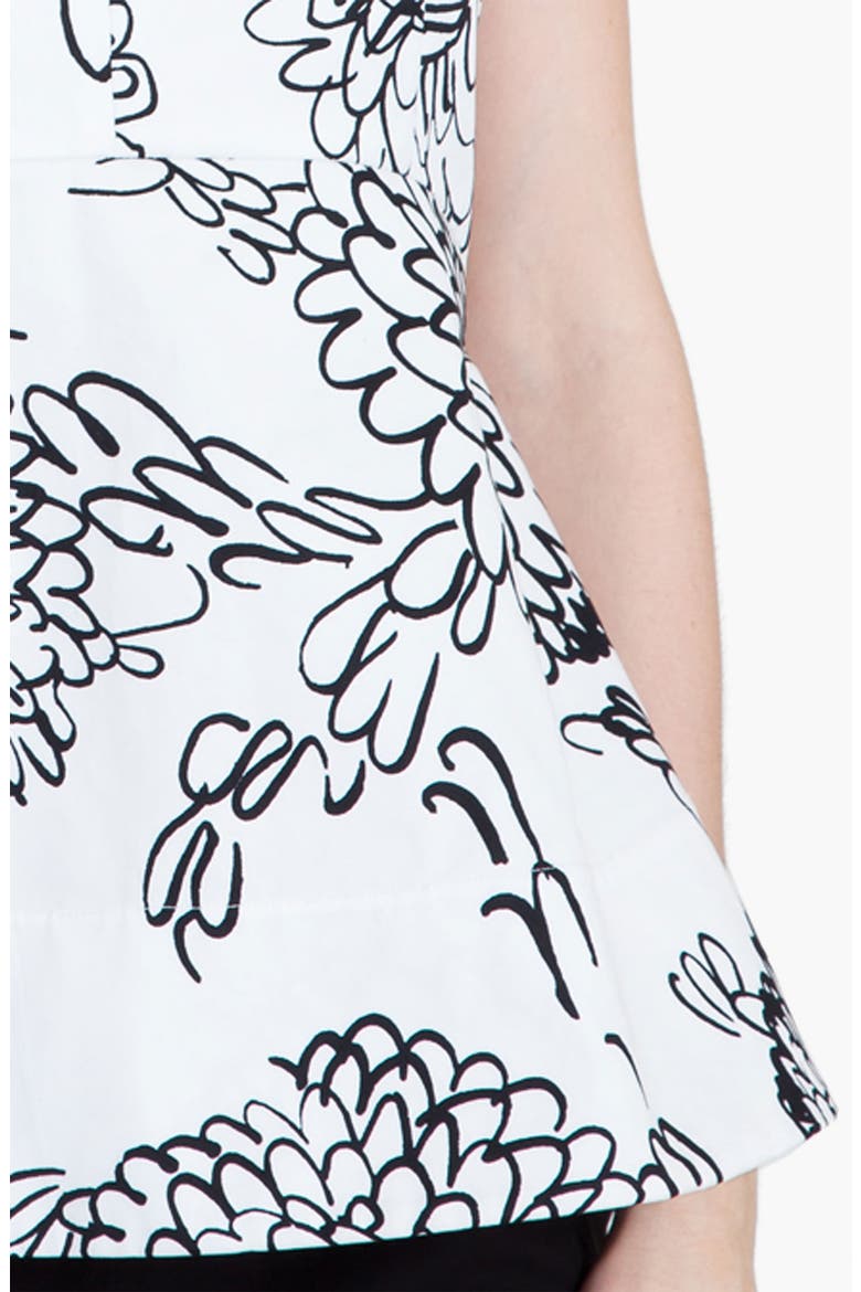 Mum Print Gabardine Peplum Top, Alternate, color, BLACK WHITE