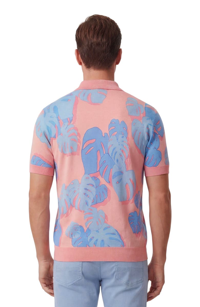 Lords of Harlech Monstera Floral Mens Merino Silk Cashmere Polo, Alternate, color, Monstera Floral Coral