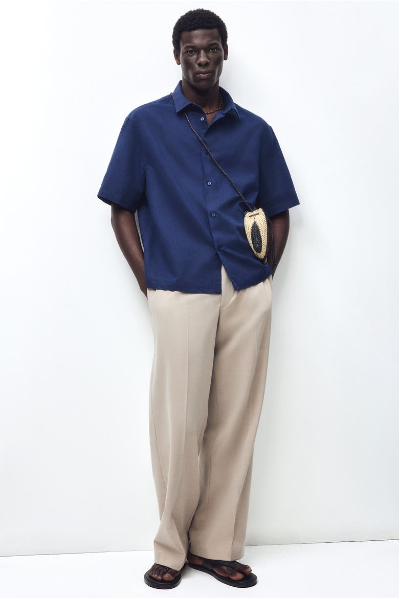 Relaxed Fit Short-sleeved Linen-blend Shirt, Alternate, color, Dark blue