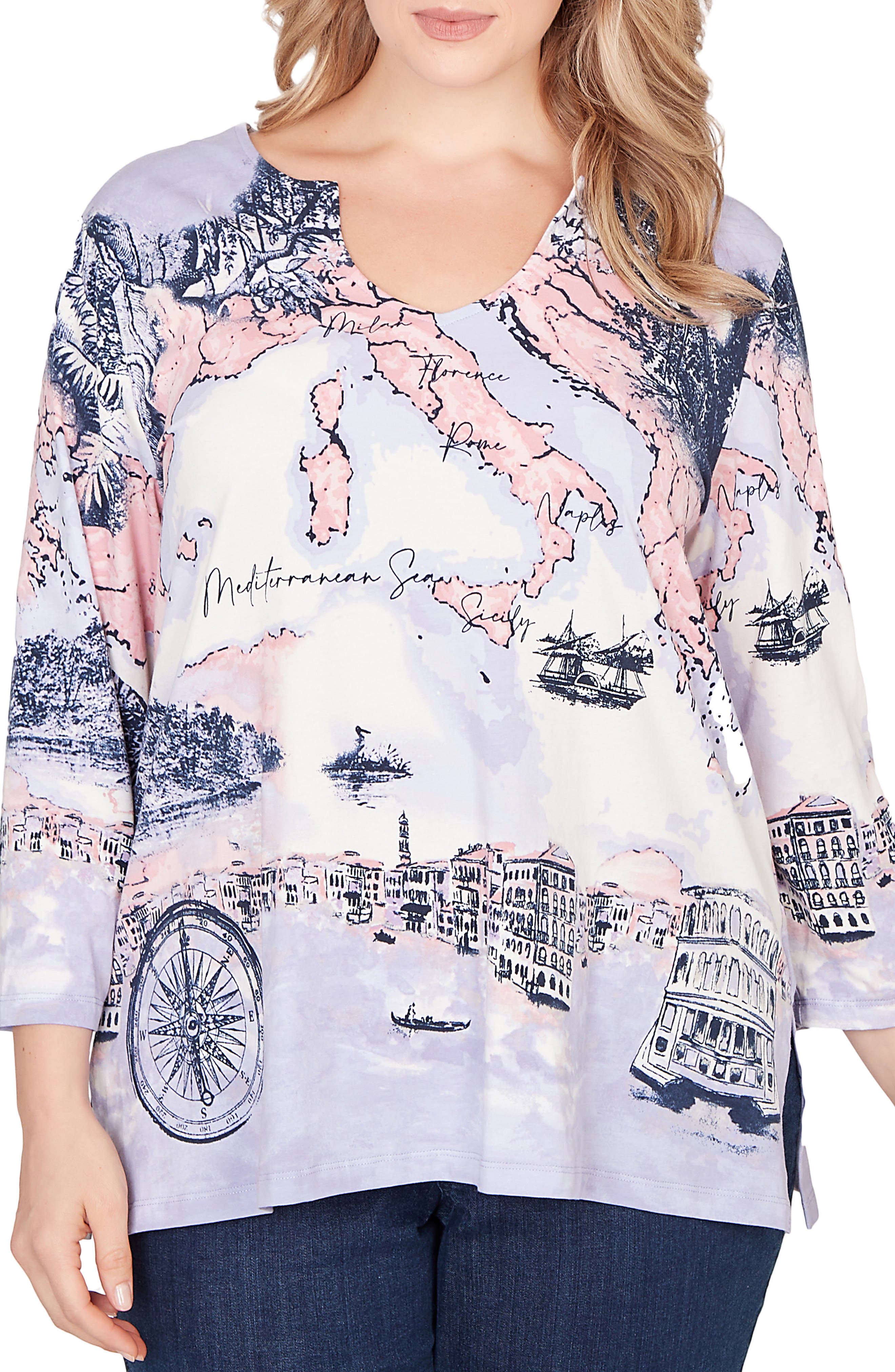 RUBY RD Printed Cotton Jersey Top