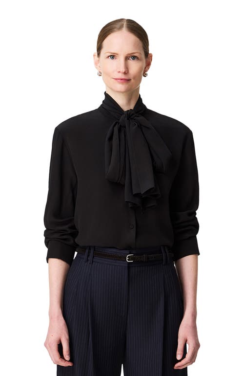 Another Tomorrow Signature Bow Blouse In Black