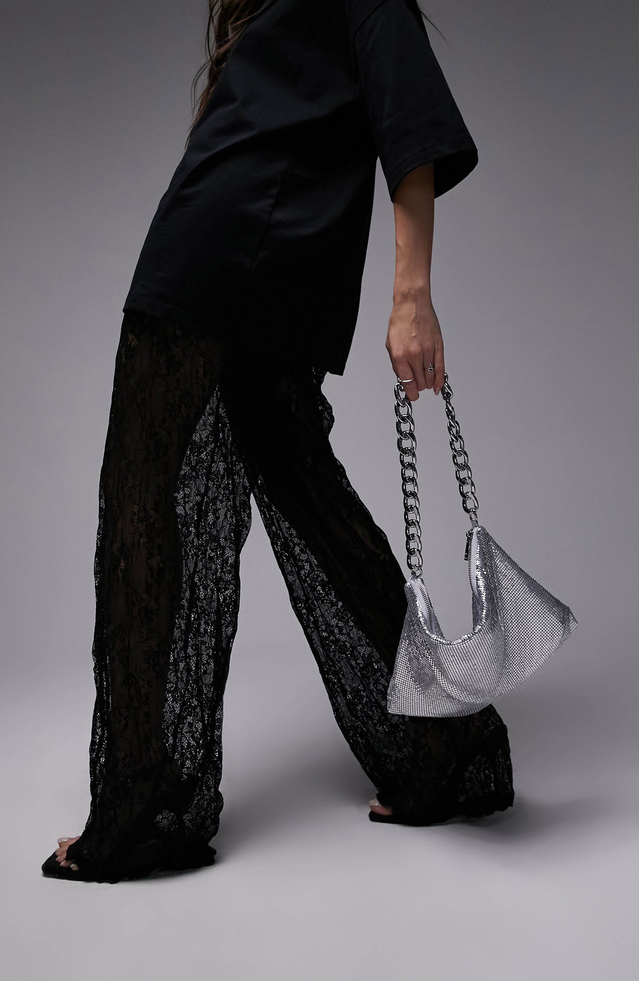 Topshop Slouchy Mesh Shoulder Bag, Main, color, 