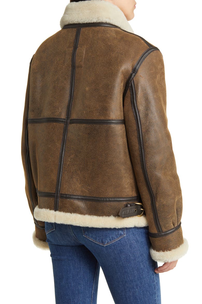 Genuine Shearling & Leather Bomber Jacket, Alternate, color, BROWN