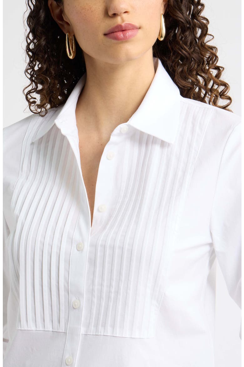 Pintuck Poplin Tuxedo Shirt, Alternate, color, WHITE
