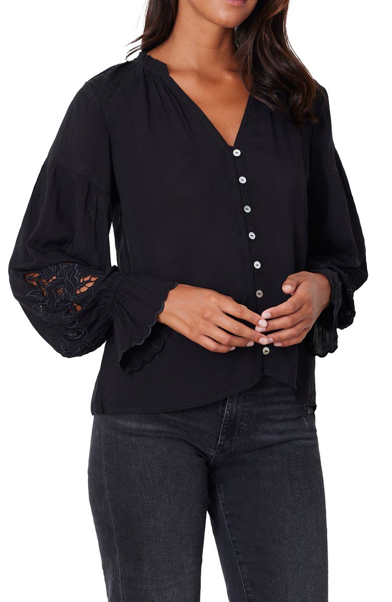 Paneros Clothing Stevie Lace Inset Embroidered Blouse, Main, color, Black