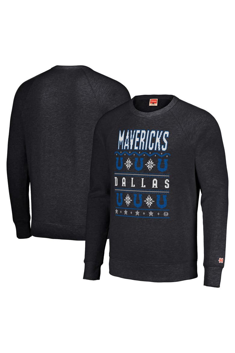 Unisex Homage Charcoal Dallas Mavericks Holiday Raglan Pullover Sweatshirt, Main, color, Charcoal