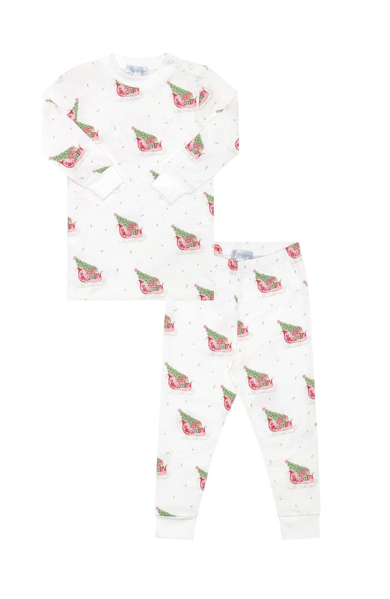 Nellapima Pima Cotton Christmas Merry Sleighs Pajama - Toddler & Little Kid, Main, color, Red