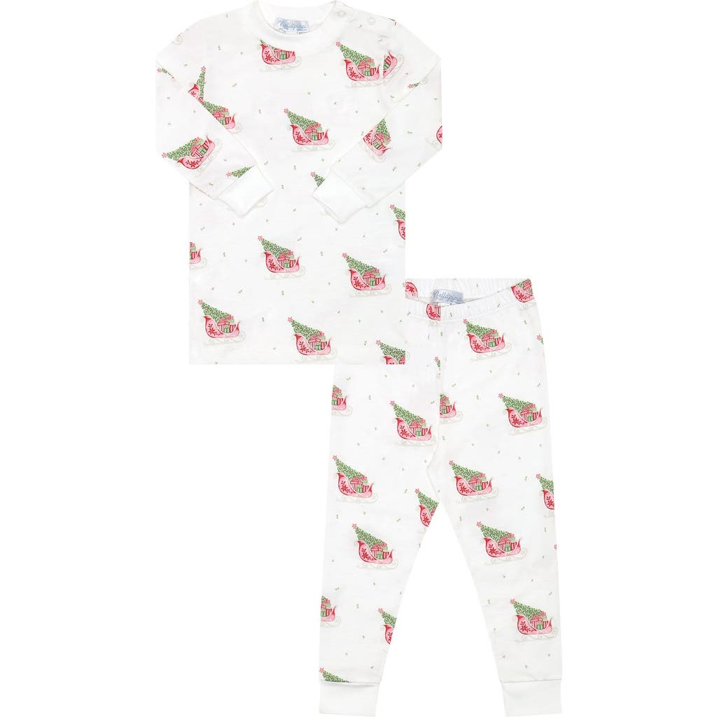 Nellapima Kids' Pima Cotton Christmas Merry Sleighs Pajama In White