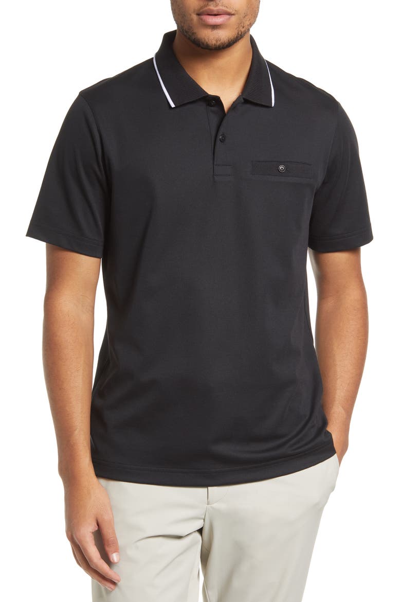 Galton Tipped Cotton Blend Polo, Main, color, BLACK