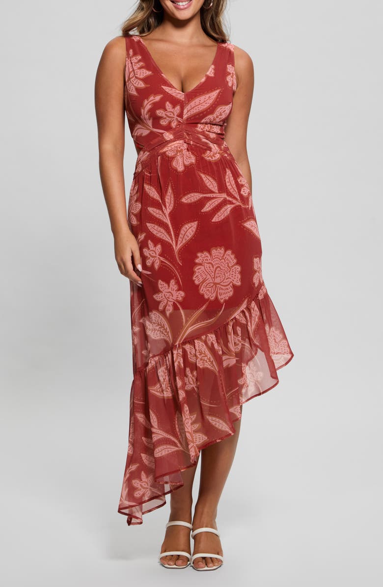 GUESS Sabrina Floral Sleeveless Asymmetric Dress, Main, color, 