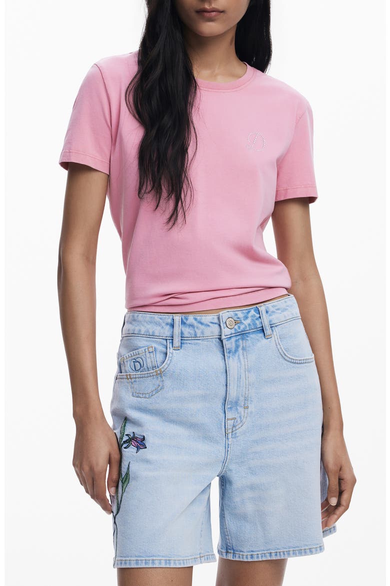Rhinestone Embellished Stretch Cotton T-Shirt, Main, color, PINK