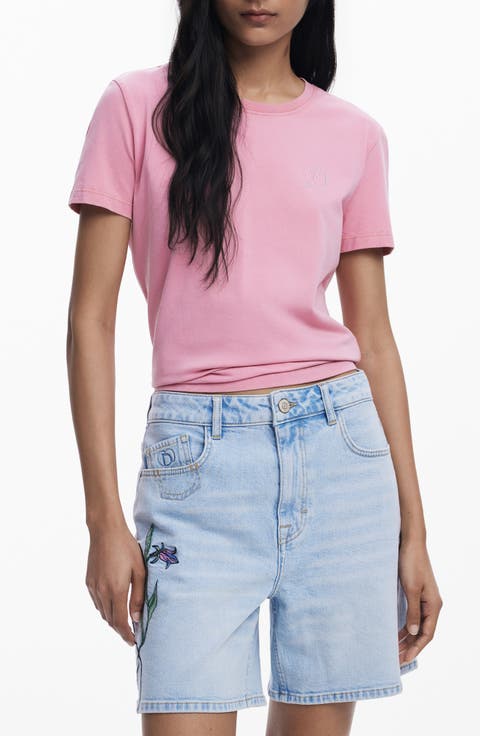 Rhinestone Embellished Stretch Cotton T-Shirt