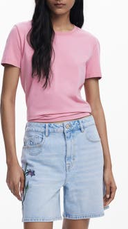Desigual Rhinestone Embellished Stretch Cotton T-Shirt