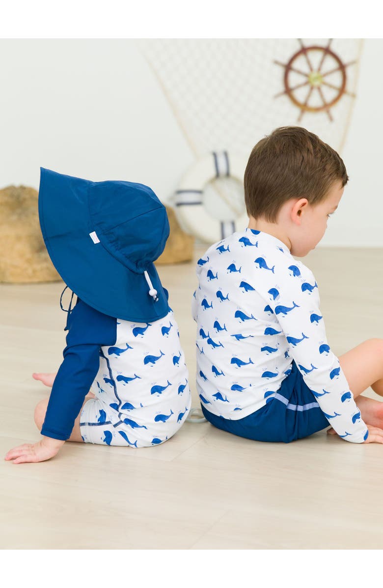 RuggedButts Boys Long Sleeve One Piece Rash Guard, Alternate, color, Whale Friends