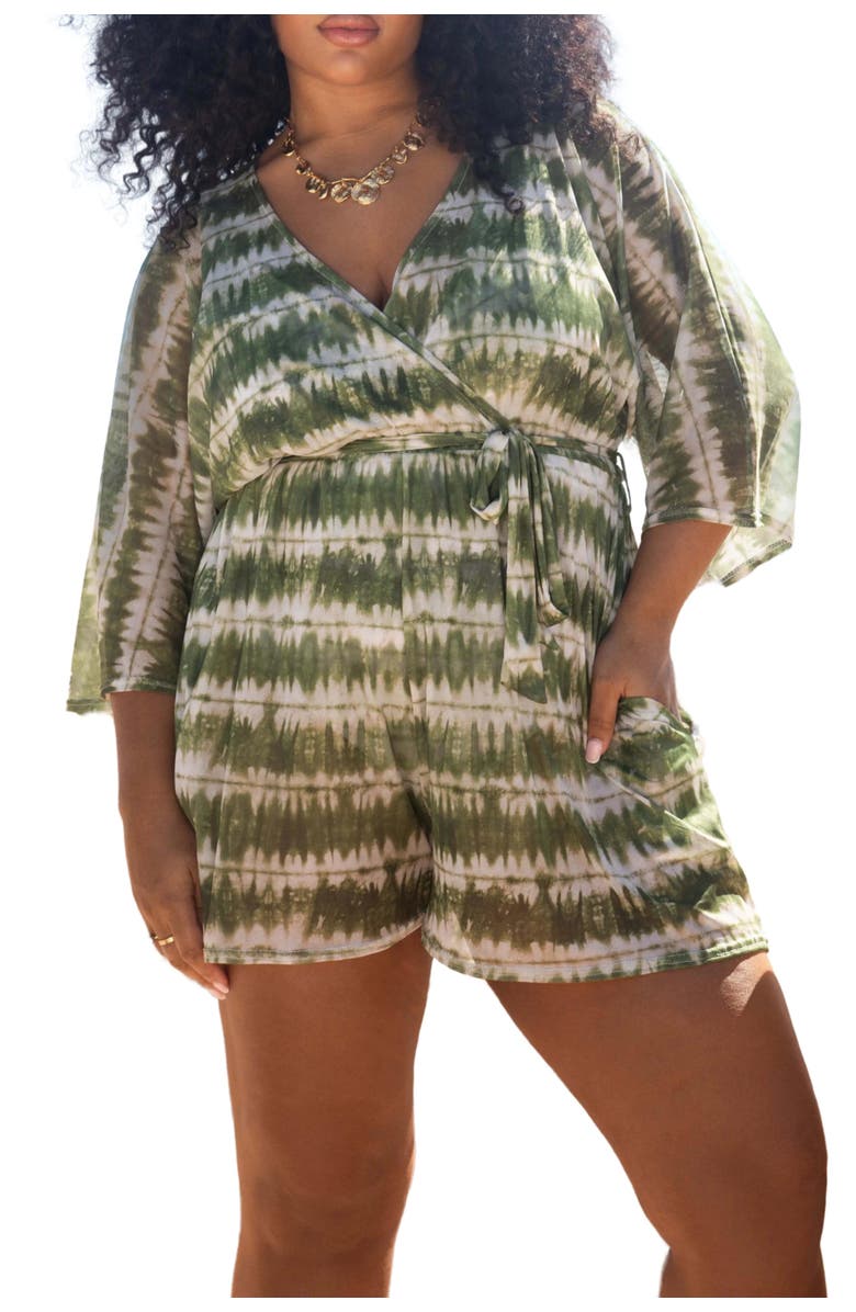 FASHION-SZN CURVE Textured Resort Playsuit With Belt, Alternate, color, Green