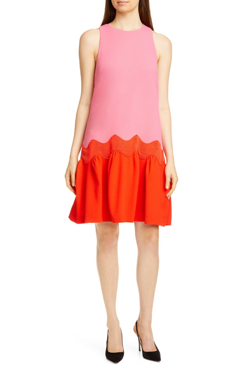 Lela Rose Wave Contrast Hem Wool Blend Dress, Main, color, 