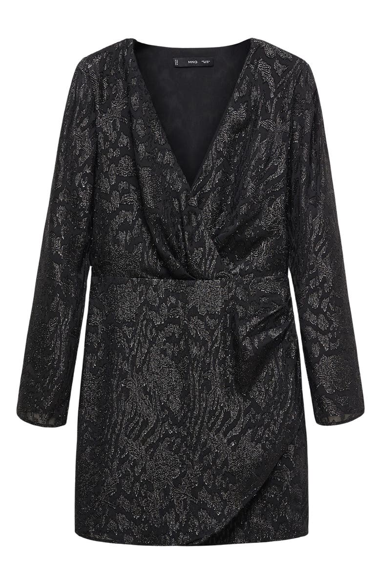 MANGO Metallic Floral Jacquard Long Sleeve Minidress, Alternate, color,