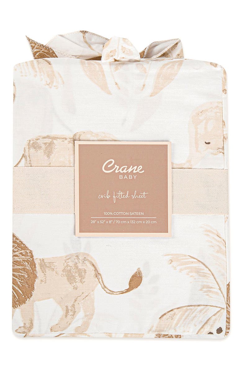 CRANE BABY Cotton Sateen Fitted Crib Sheet, Alternate, color, White/Multi