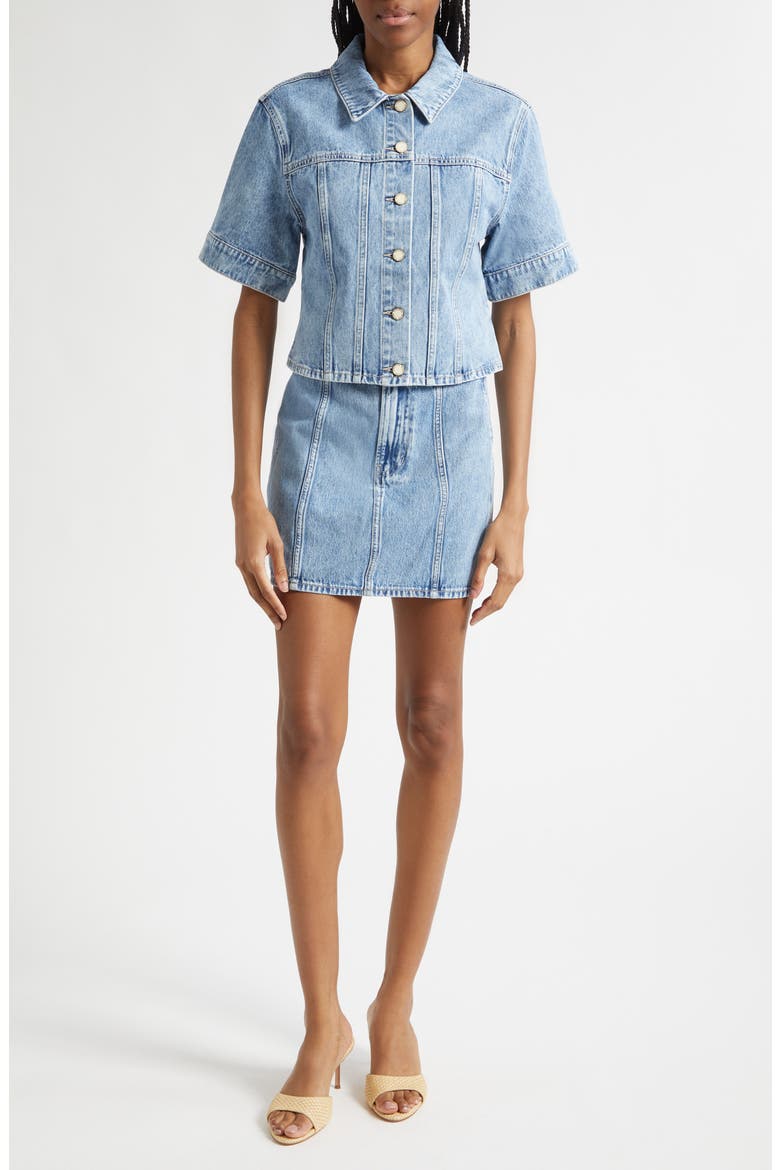 Malcom Short Sleeve Denim Jacket, Alternate, color, SILVER DUST
