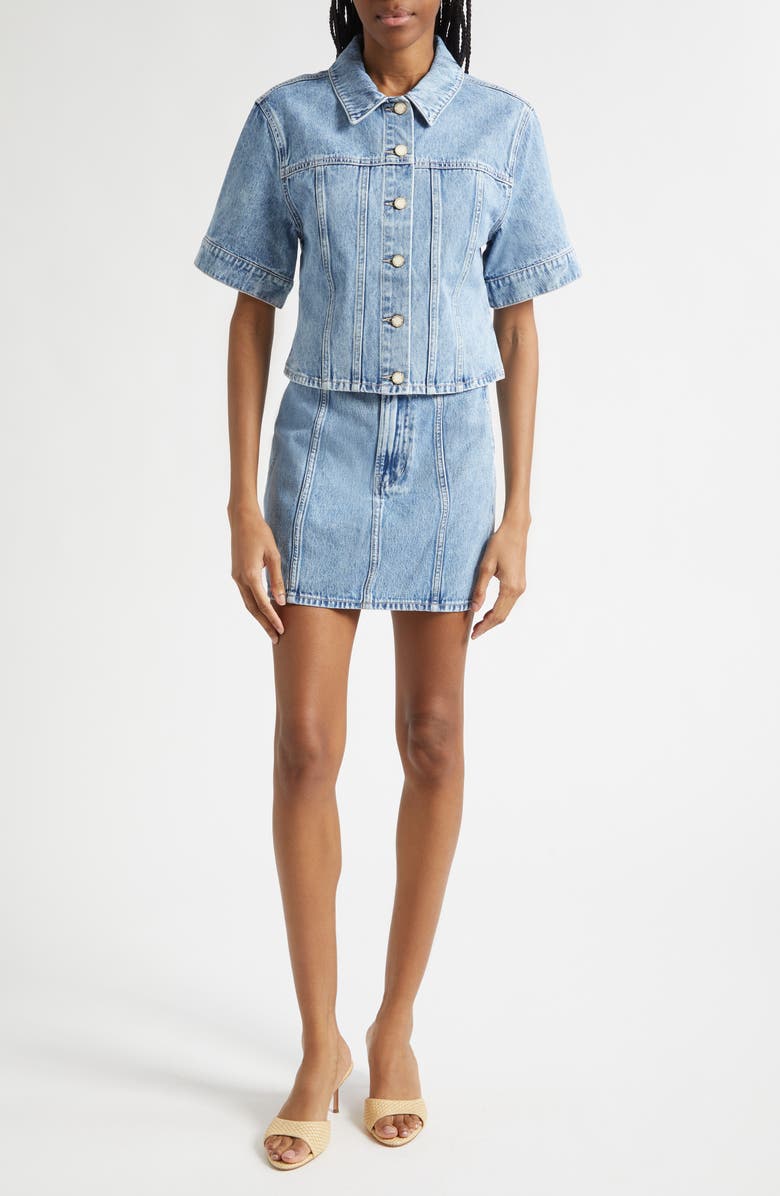 Veronica Beard Malcom Short Sleeve Denim Jacket, Alternate, color, Silver Dust