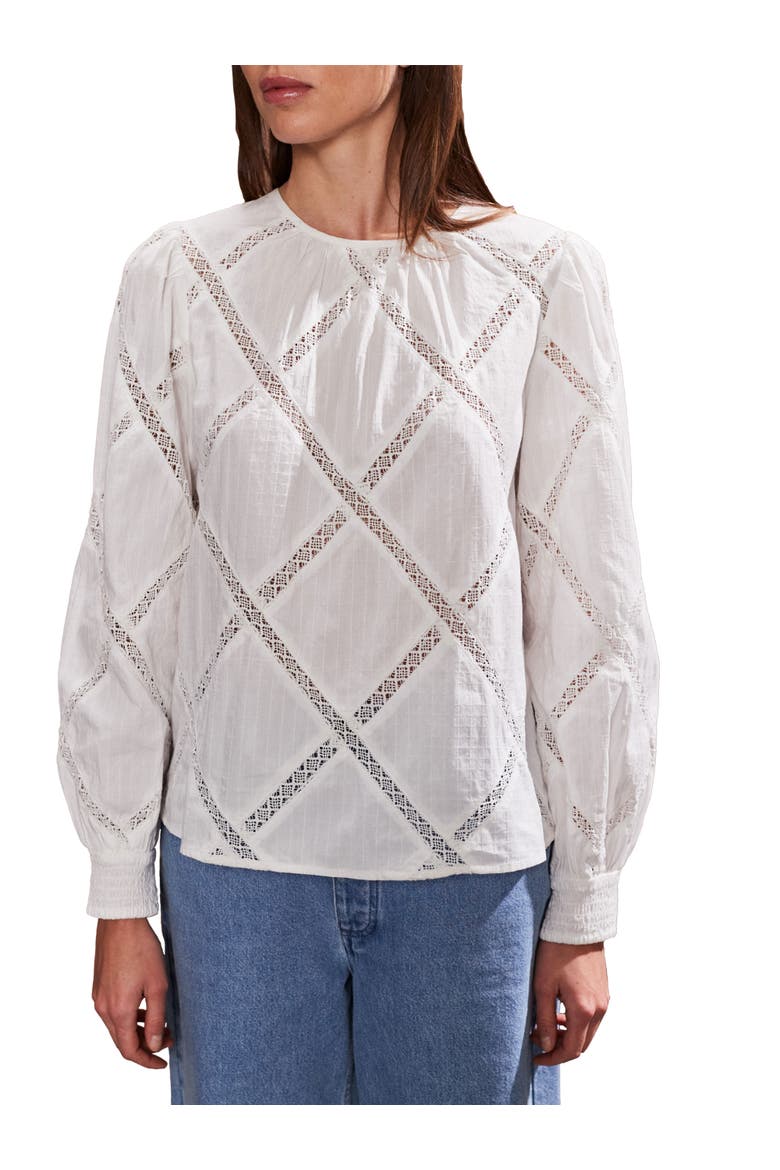 Diamond Lace Trim Blouse, Main, color, Ivory