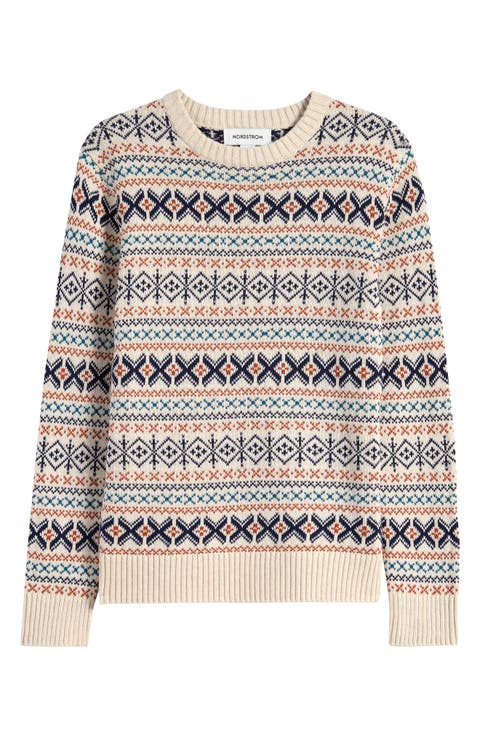 Kids' Fair Isle Cotton Crewneck Sweater (Big Kid)