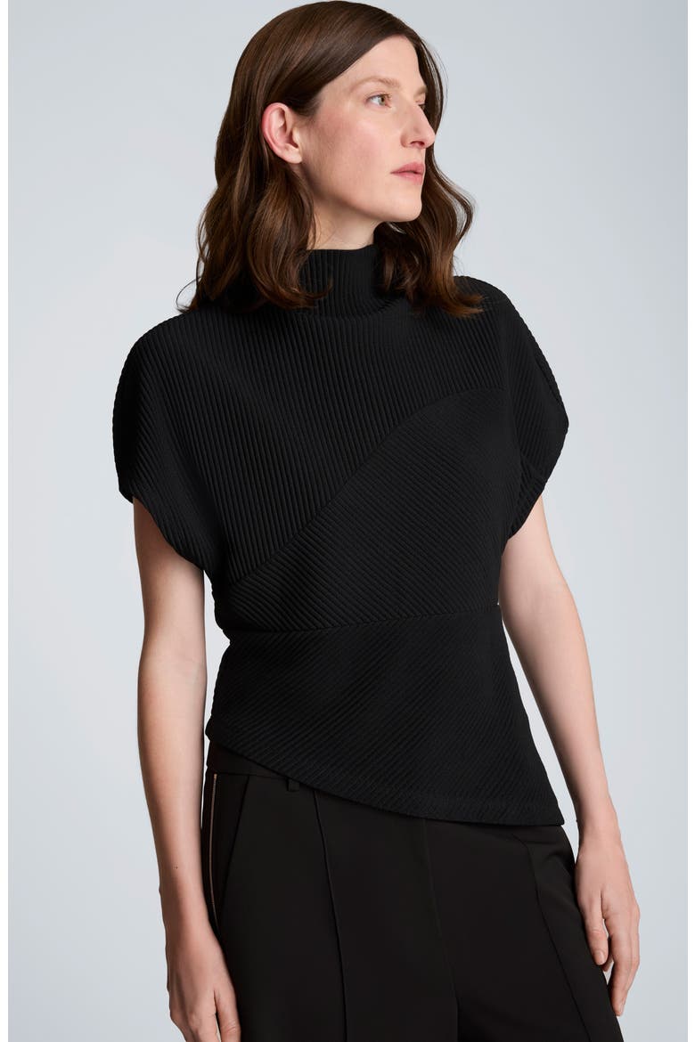 Asymmetric Mock Neck Rib Knit Top, Alternate, color, BLACK