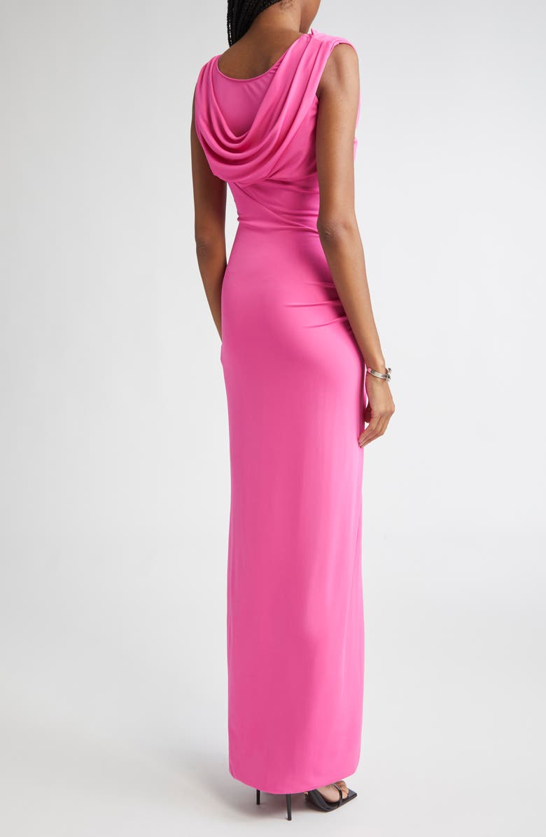 Versace Safety Pin Stretch Crepe Gown, Alternate, color, Dragon Fruit