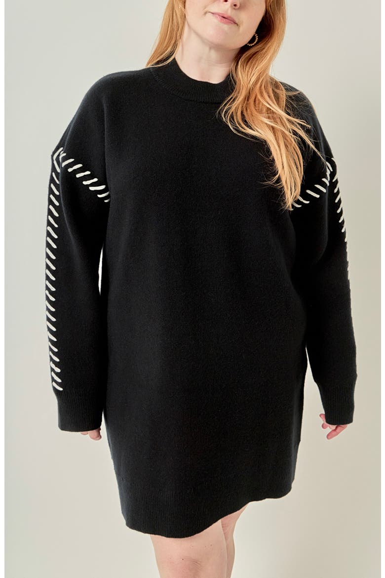 Whipstitched Knit Minidress, Alternate, color, BLACK/ IVORY
