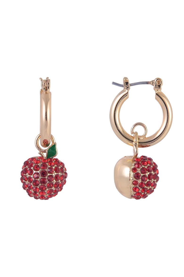 Huggie Hoop Earrings with Pave Stone Apple Drop, Alternate, color, Red