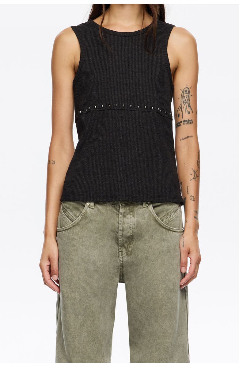 Bimba y Lola Studded Sleeveless Top, Main, color, Washed Black