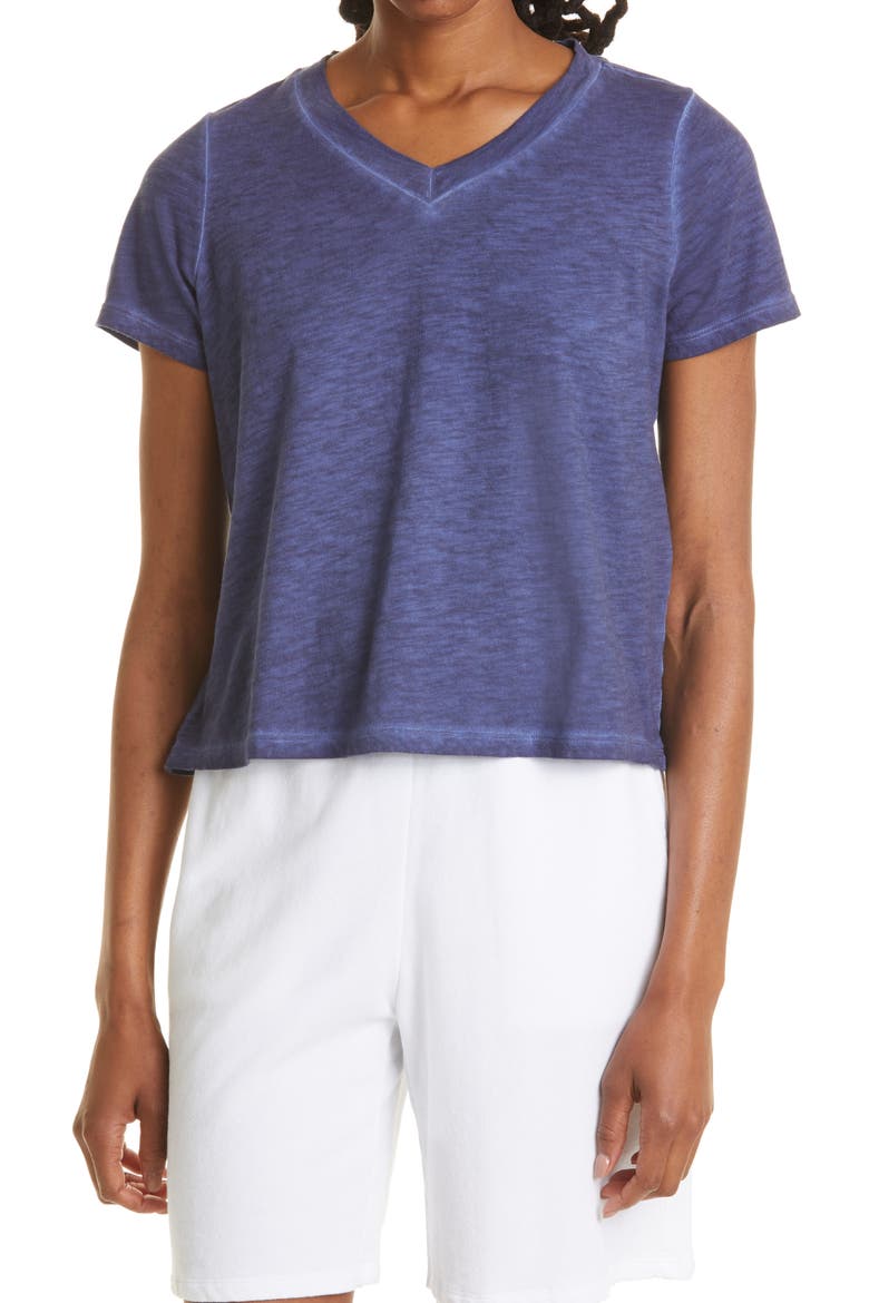 V-Neck Organic Cotton T-Shirt, Main, color, IRIS