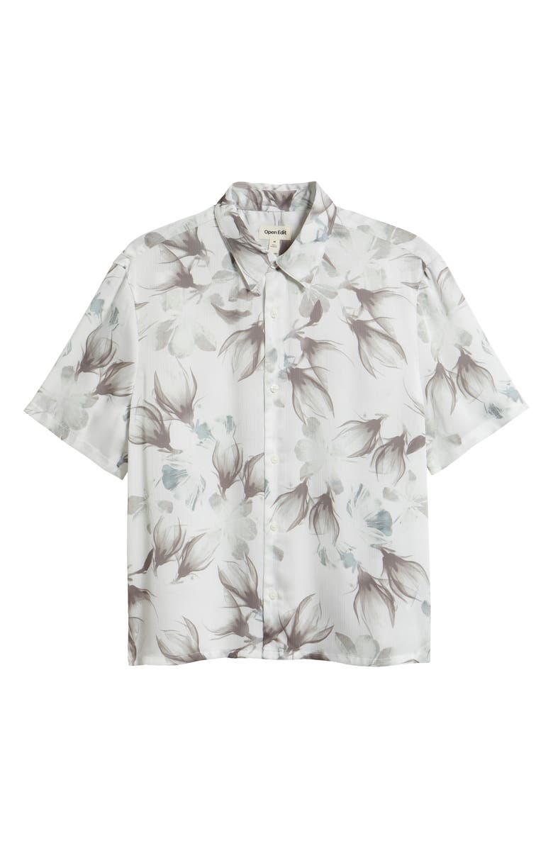 Open Edit Oversize Floral Short Sleeve Silk Button-Up Shirt, Alternate, color, White Luminous Floral