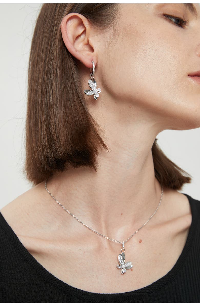 Classicharms Pavé Butterfly Pendant Necklace, Alternate, color, Silver/Clear