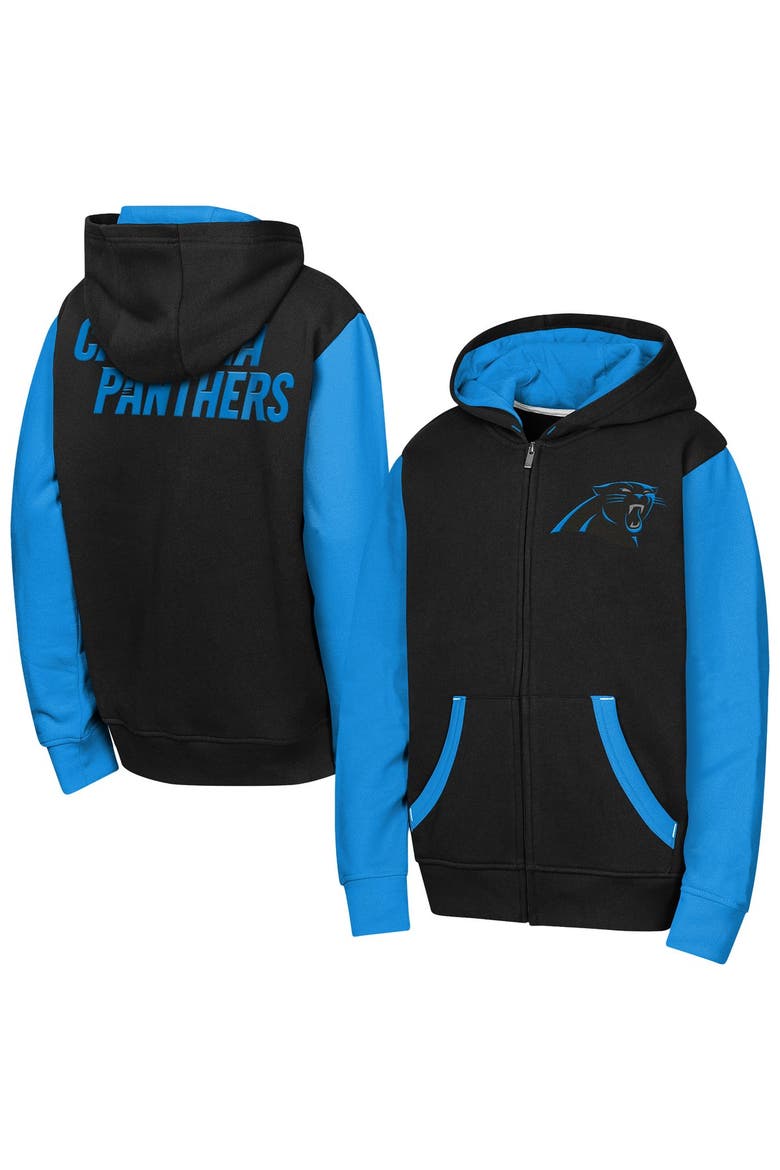 Youth Outerstuff Black Carolina Panthers Stadium Colorblock Full-Zip Hoodie, Main, color, Black