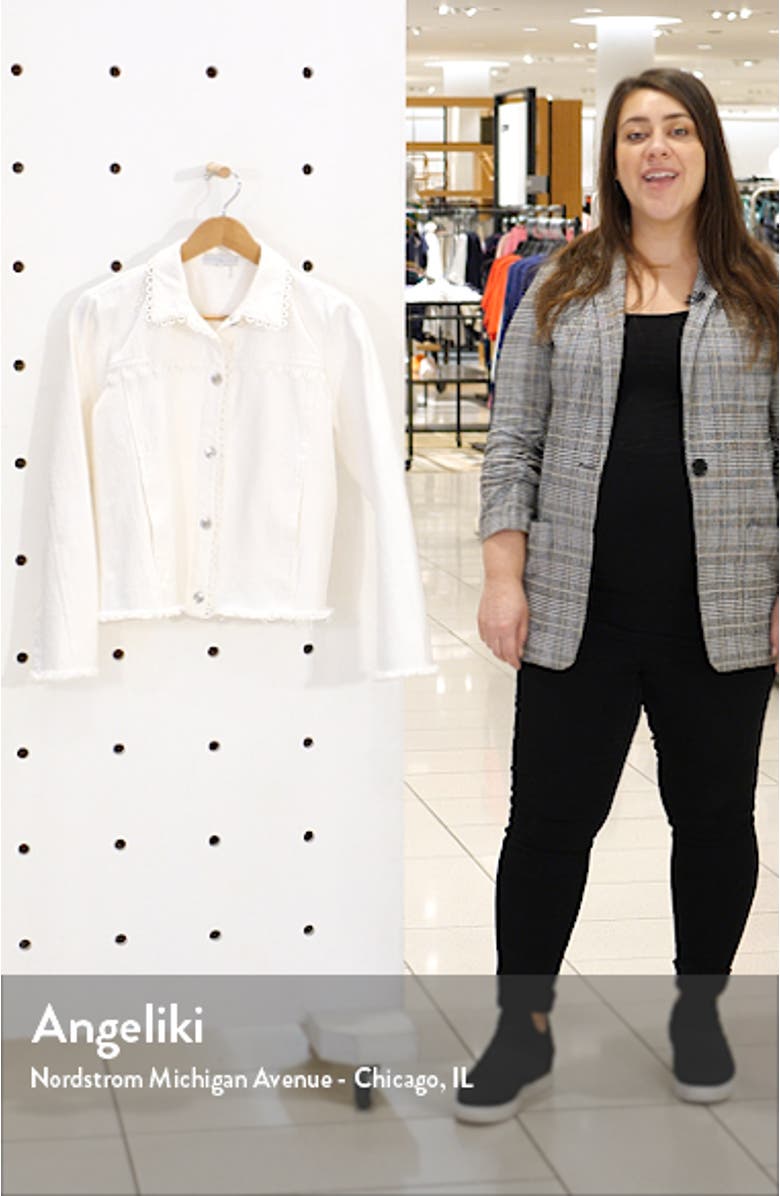 Lace Detail Frayed Hem Denim Trucker Jacket, sales video thumbnail