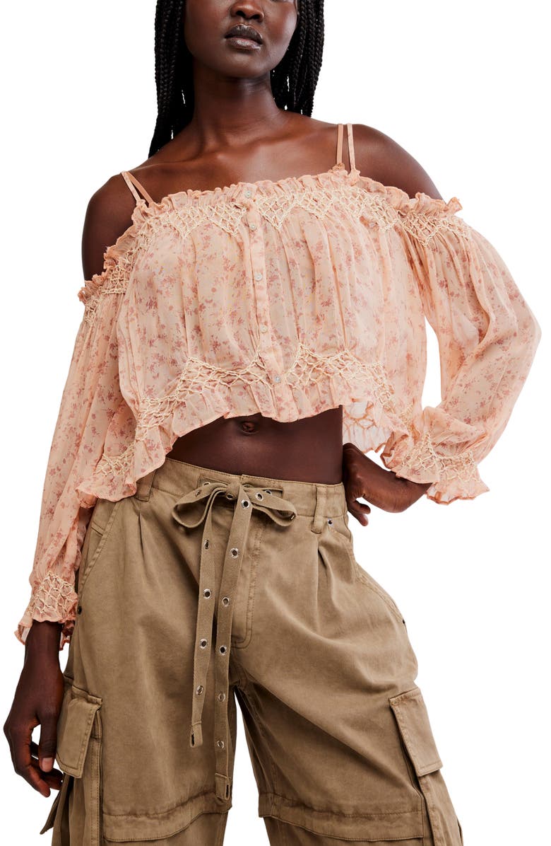 Free People Marlow Cold Shoulder Button-Up Top, Main, color, Pink Combo