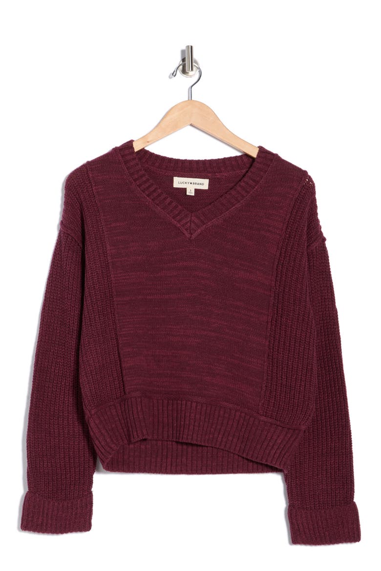 Textured V-Neck Sweater, Alternate, color, WINETASTING