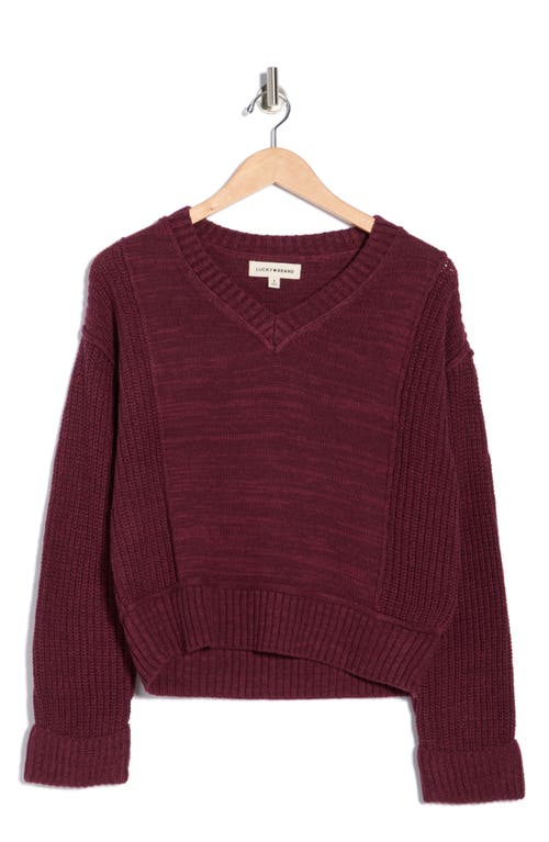 Lucky Brand Textured V-neck Sweater In Brown