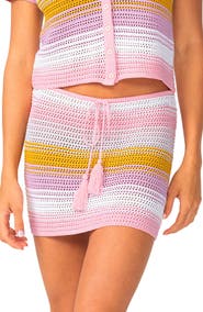 PQ SWIM Stripe Open Knit Cover-Up Miniskirt