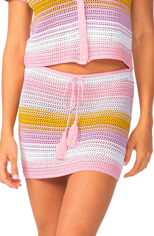 Pq Swim Stripe Open Knit Cover-up Miniskirt In Clementine
