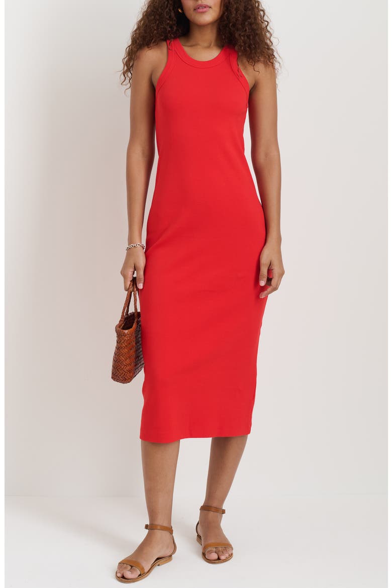 Everyday Rib Stretch Cotton Midi Tank Dress, Alternate, color, TOMATO