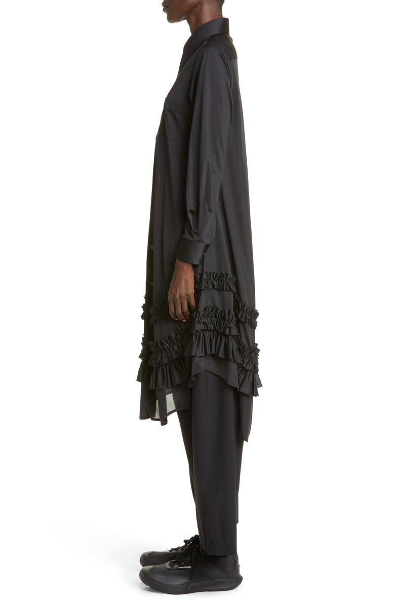 Comme des Garçons Ruffle Trim Long Sleeve High-Low Tricot Shirtdress, Alternate, color,