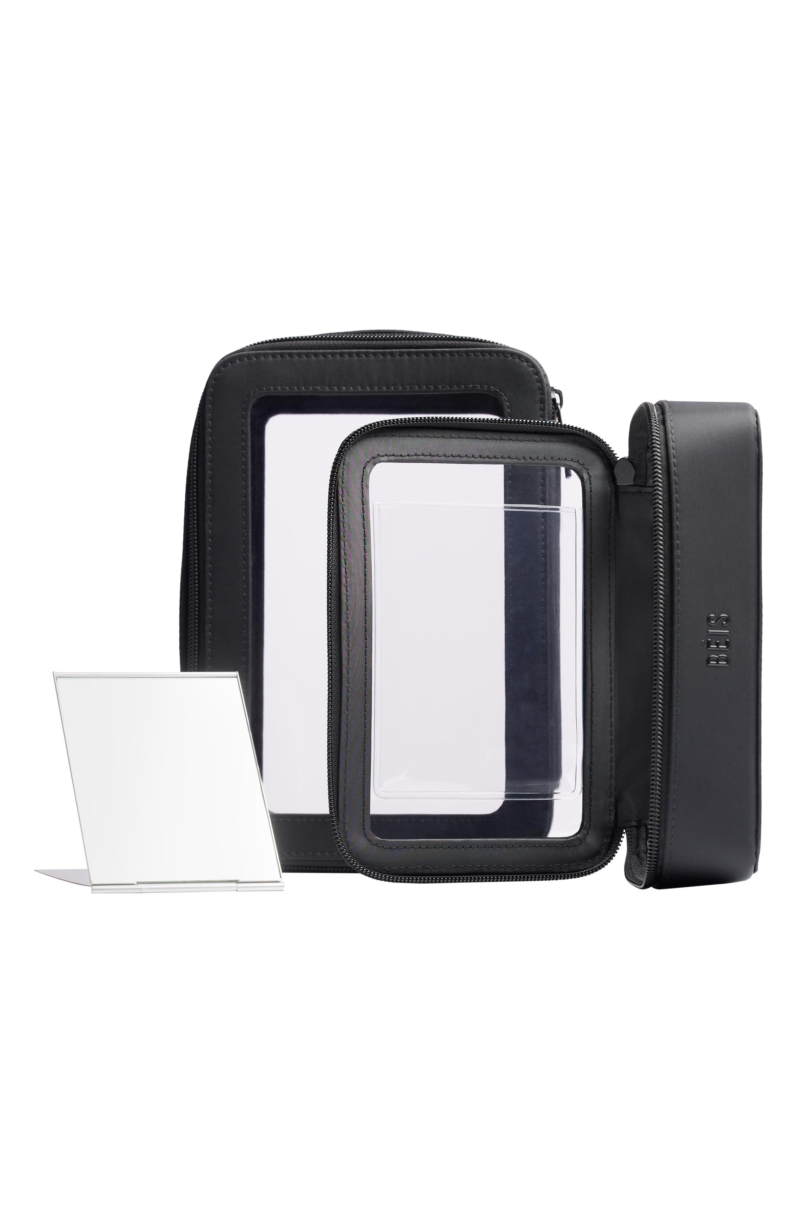 Béis The In-Flight Set of 2 Cosmetics Bags, Alternate, color, Black