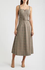 ZOE AND CLAIRE Plaid Sleeveless Belted Midi Dress