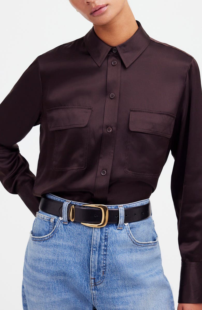 Madewell Silk Flap Pocket Button-Up Shirt, Main, color, 