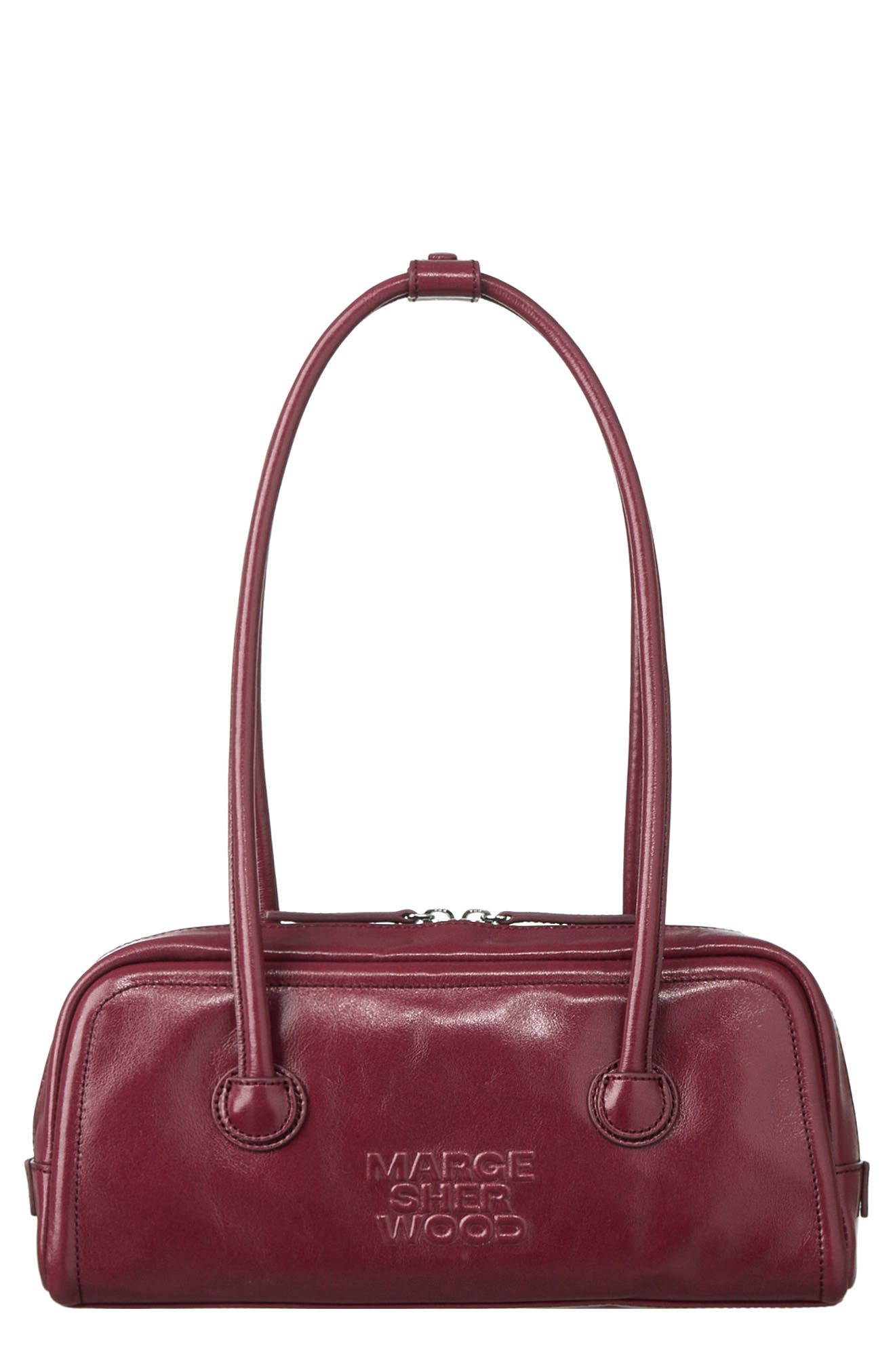 Soft Boston EW Leather Shoulder Bag, Main, color, WINE GLOSSY PLAIN